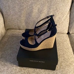 Navy Blue Suede Wedges